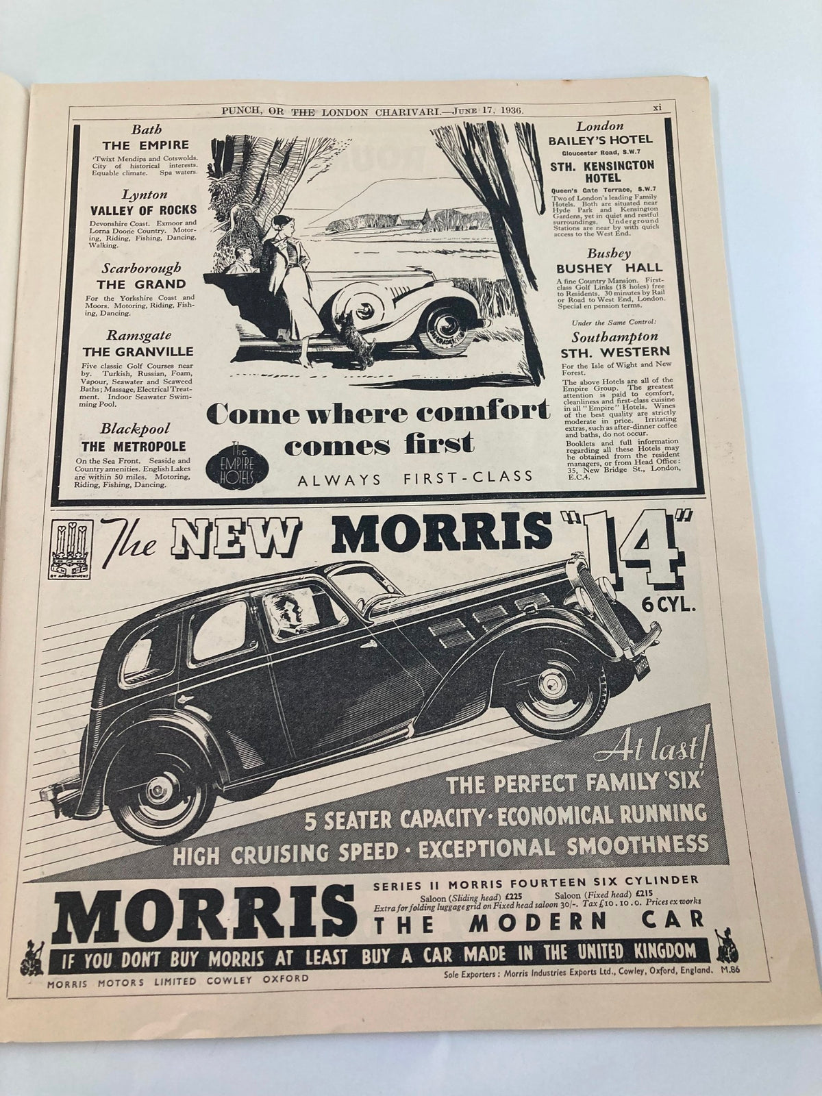 Inside page of VTG Punch Magazine June 17 1936 #4961 Vol 190 showcasing vintage advertisements, reflecting the historical context of the era.