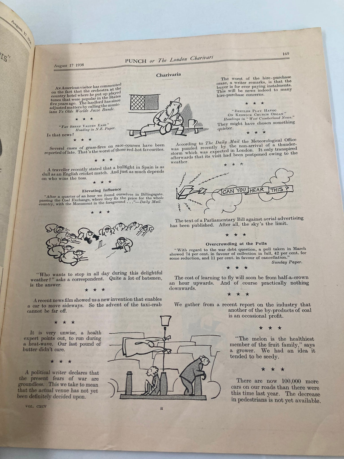 Interior page of VTG Punch Magazine August 17, 1938, featuring humorous illustrations and text, issue #5078 from Volume 195.