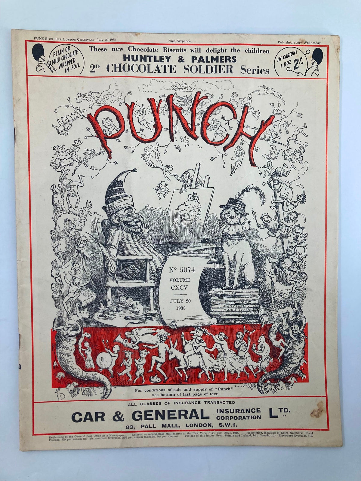 Vintage Punch Magazine July 20 1938 #5074 Vol 195 WWII Cartoon & Humour No Label