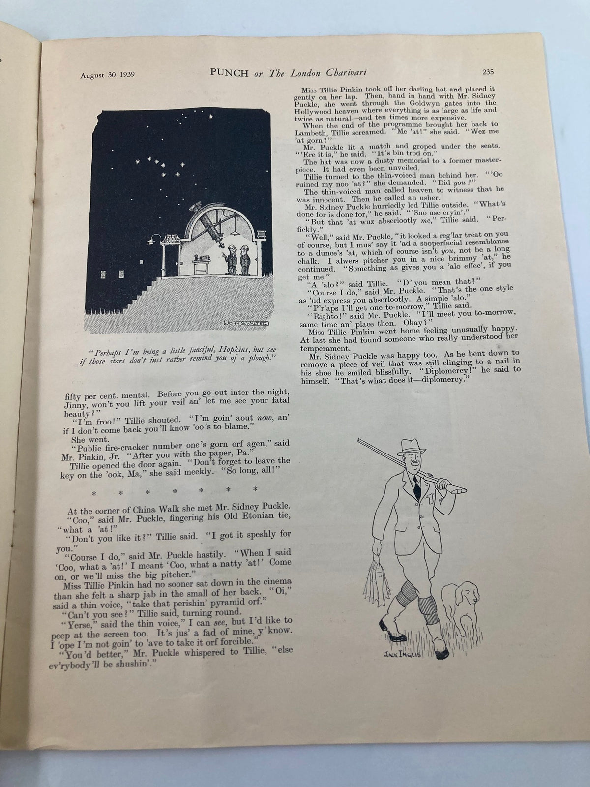 Interior page of VTG Punch Magazine August 30 1939 #5134, displaying a humorous cartoon and dialogue typical of vintage satire.