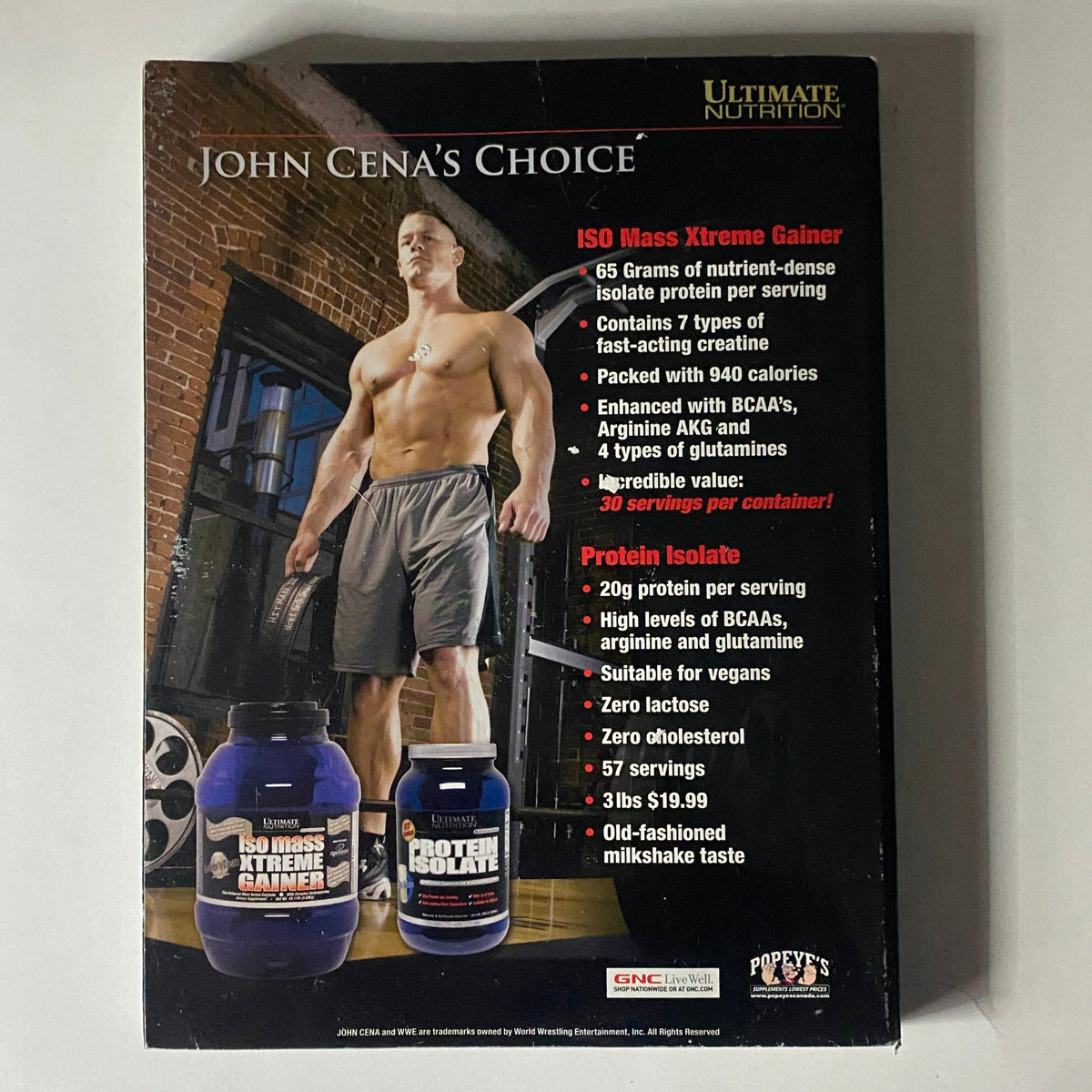 Back cover of Muscular Development Magazine November 2008 featuring an advertisement for protein supplements, highlighting fitness and nutrition.