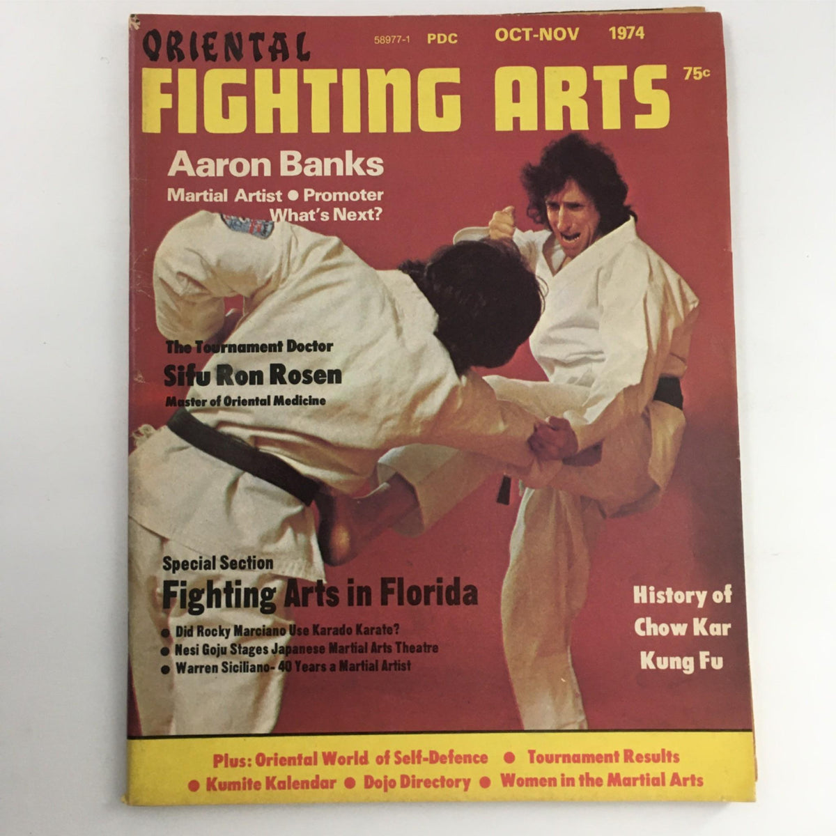 Cover of Oriental Fighting Arts Magazine Oct-Nov 1974 featuring Aaron Banks, showcasing martial arts themes and articles.