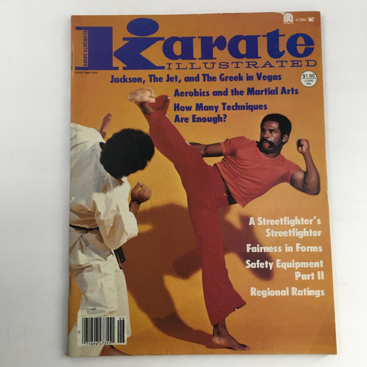 Karate Illustrated Magazine June 1980 cover featuring martial arts action with Howard Jackson demonstrating a high kick, showcasing articles on kata, free forms, and more.