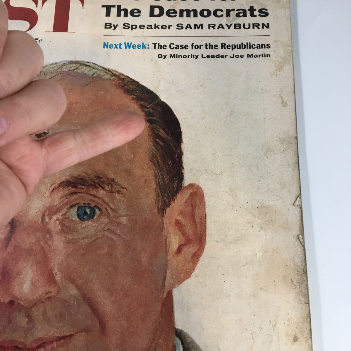 Cover of The Saturday Evening Post, October 6, 1956, featuring a portrait of a man with blue eyes and the title 'The Case for The Democrats' by Speaker Sam Rayburn.