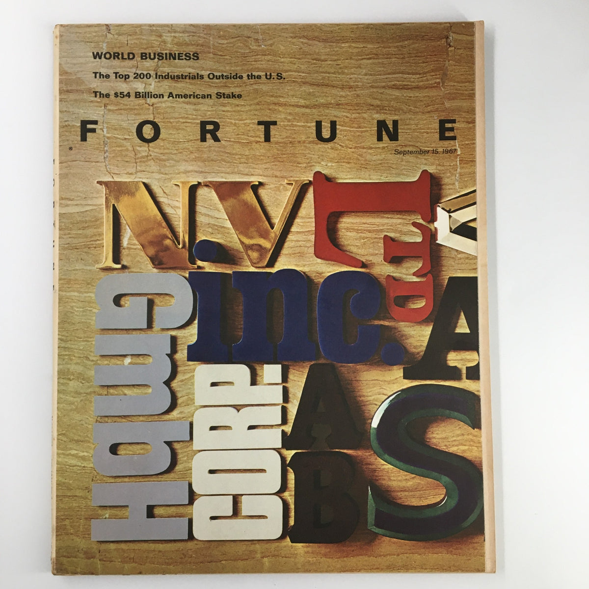 VTG Fortune Magazine September 15, 1967 featuring the Top 200 Industrials outside the U.S. with a vibrant cover showcasing bold typography and historical themes.