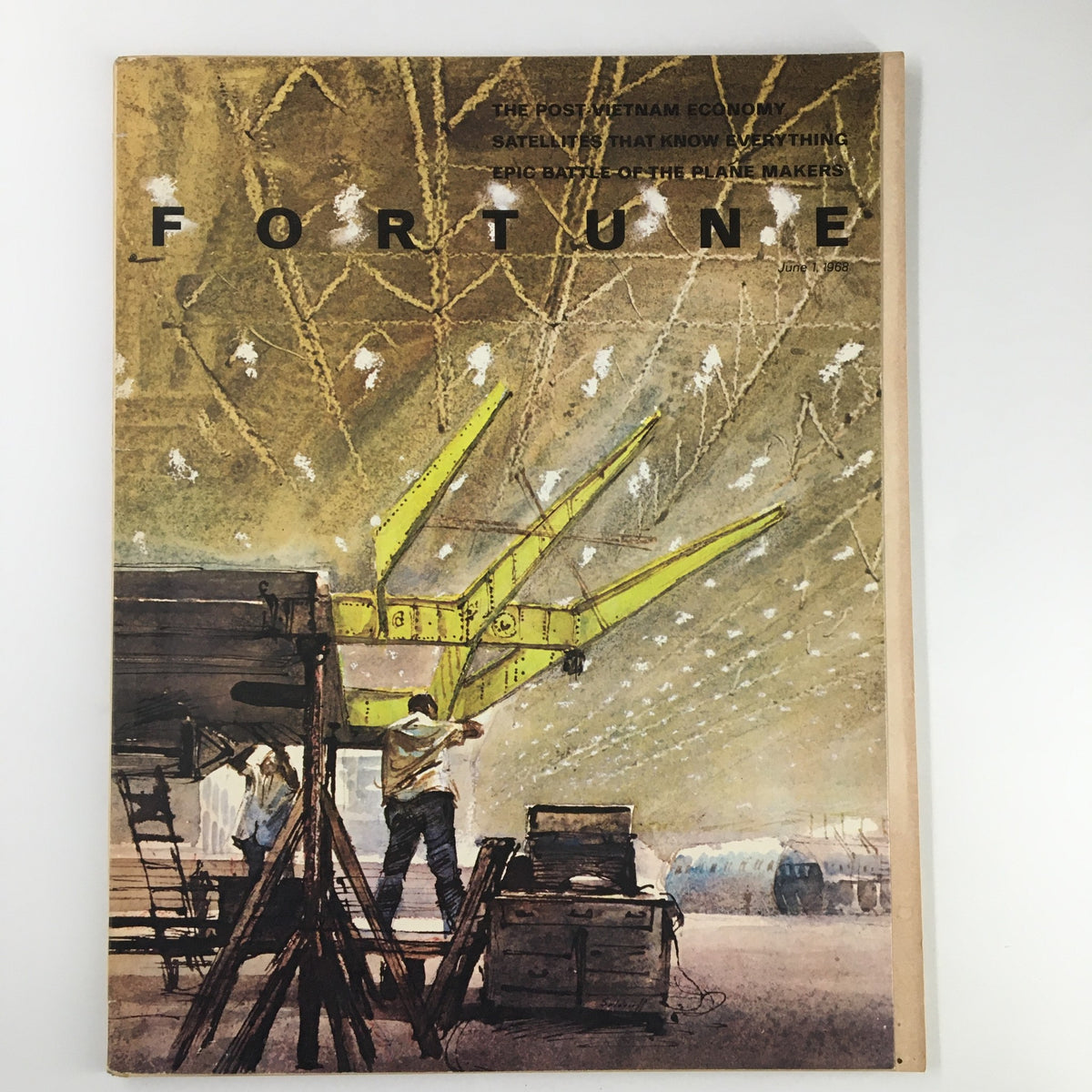 Vintage Fortune Magazine cover from June 1, 1968 featuring the article 'The X Factors and the High Flyers' with an illustration of workers and machinery.