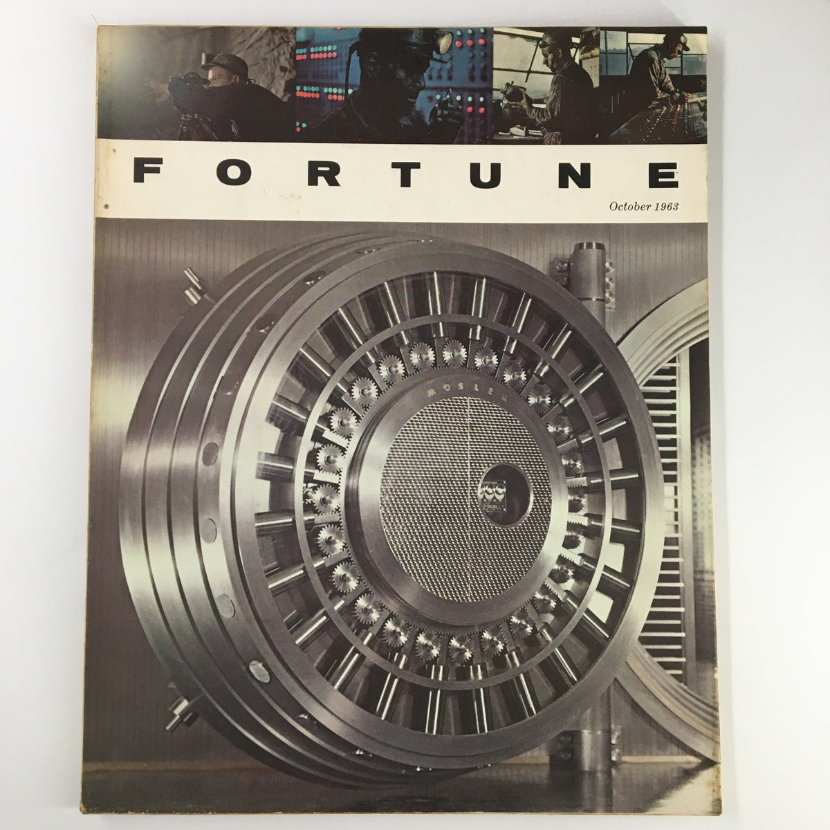 Cover of VTG Fortune Magazine from October 1963 featuring a detailed image of a vintage vault door, symbolizing security and finance, titled 'Fortune'.