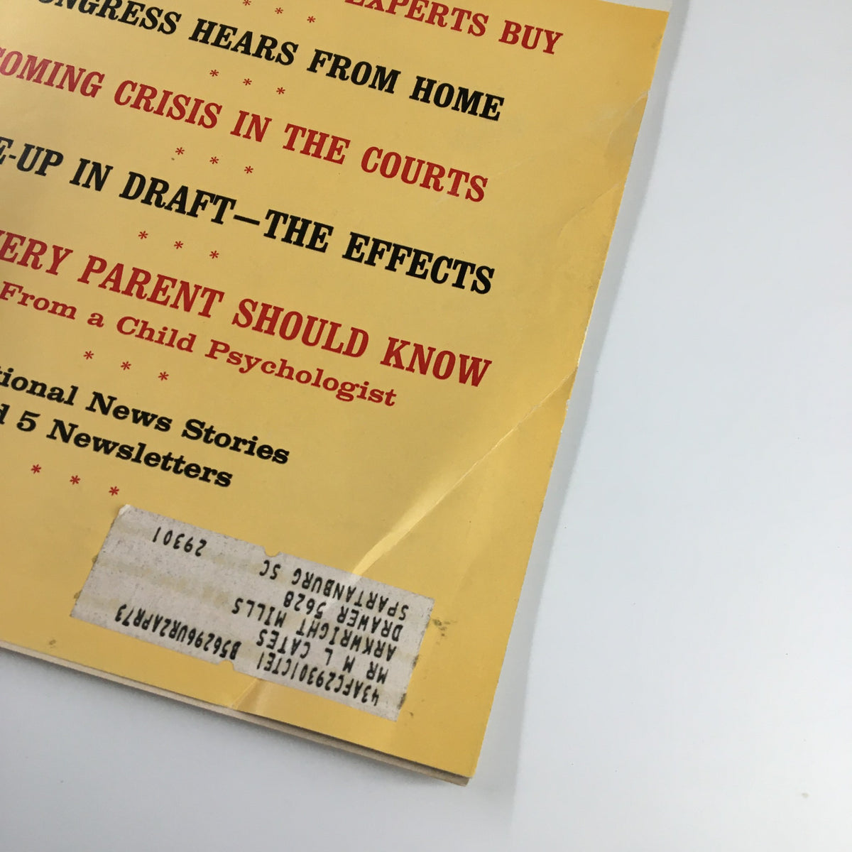 Close-up view of the US News & World Report Magazine cover from March 4, 1968, highlighting the title 'Coming Crisis In The Courts' along with other featured articles, revealing minor wear and condition details.