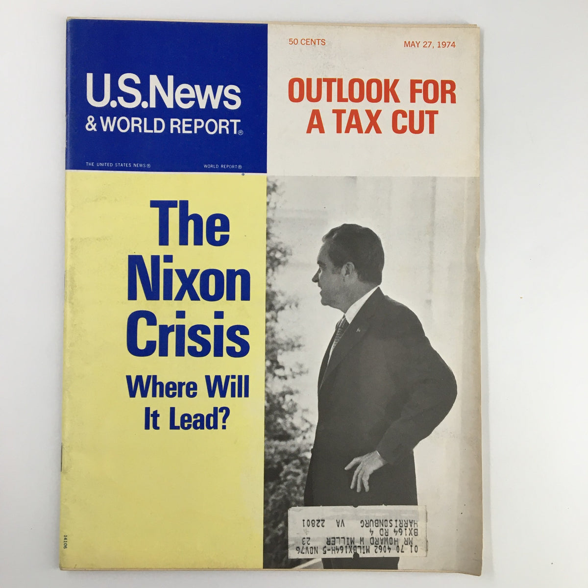 Cover of the US News & World Report Magazine from May 27, 1974, featuring the title 'The Nixon Crisis' with the subtitle 'Where Will It Lead?'.