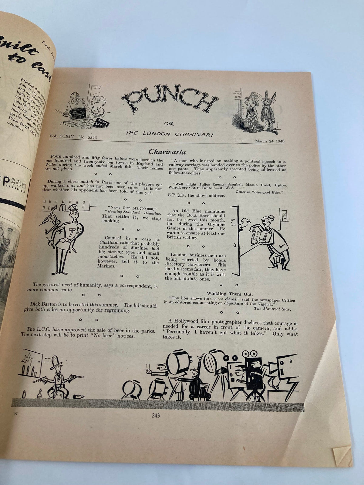 Interior page of VTG Punch Magazine from March 24, 1948, Issue #5596, displaying cartoon humor and commentary reflecting the post-war period.