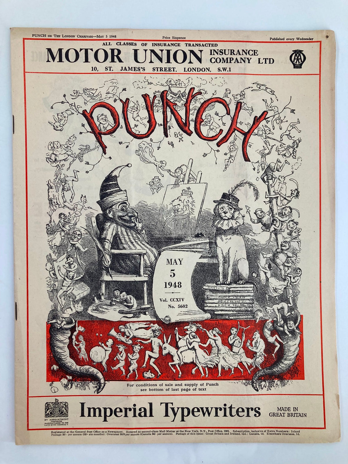 Vintage Punch Magazine May 5 1948 #5602 Vol 214 WWII Cartoon & Humour