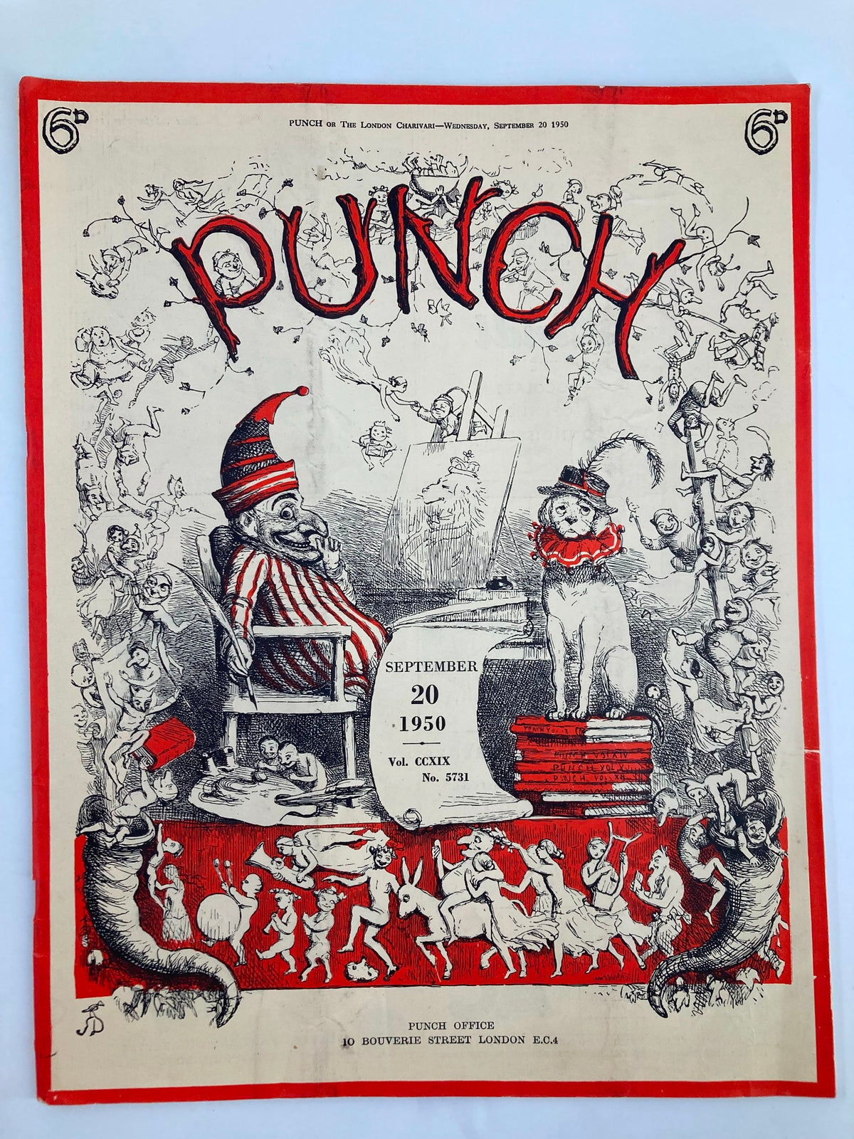 Cover of VTG Punch Magazine from September 20, 1950, Issue #5731, Volume 219, featuring whimsical illustrations and a colorful design, showcasing post-WWII humor and artistry.