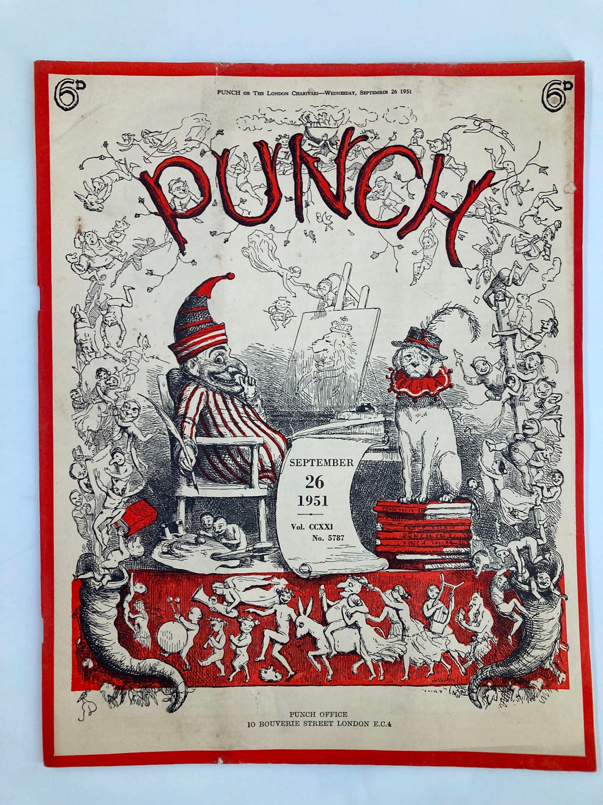 Cover of VTG Punch Magazine September 26 1951 featuring colorful illustrations and text, highlighting cartoons and humor from WWII, volume 221, number 5787.