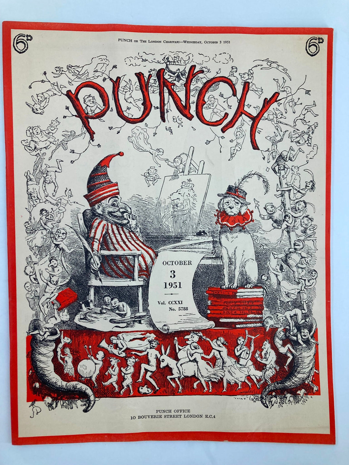 Cover of VTG Punch Magazine October 3 1951 #5788 Vol 221 featuring whimsical caricatures, humor, and illustrations once popular in post-World War II era.
