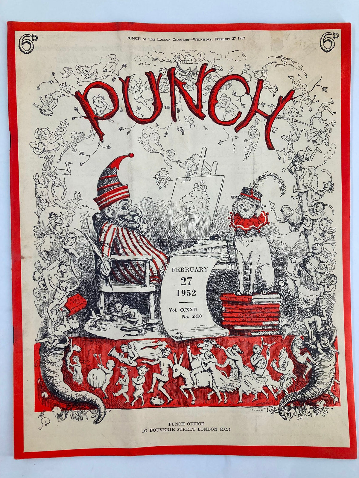 VTG Punch Magazine February 27, 1952 Cover featuring colorful illustrations and playful cartoons, showcasing humor related to WWII.