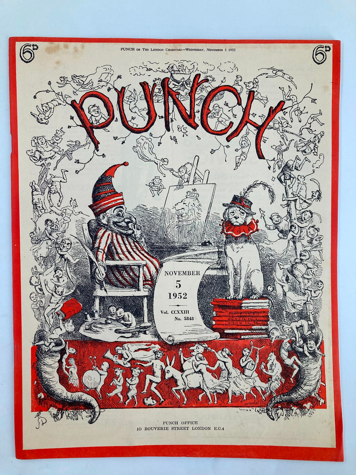 Cover of VTG Punch Magazine from November 5, 1952, Volume 223, No. 5848 featuring a colorful cartoon illustration related to WWII humor.