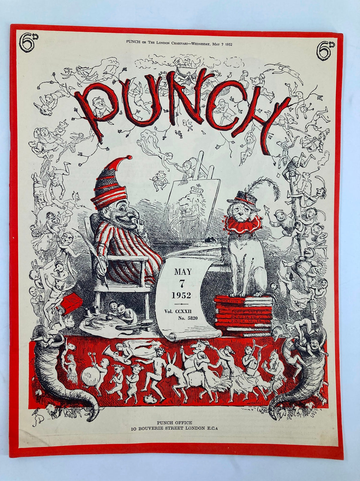 Cover of VTG Punch Magazine May 7, 1952, issue number #5820 Volume 222, featuring whimsical illustrations and a colorful design showcasing humor related to World War II.