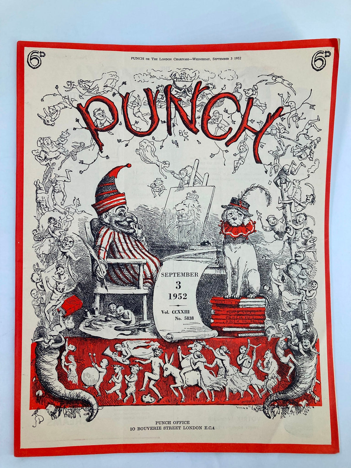Cover of VTG Punch Magazine from September 3, 1952, featuring whimsical illustrations, cartoons, and humor, showcasing Volume 223, No. 5838.