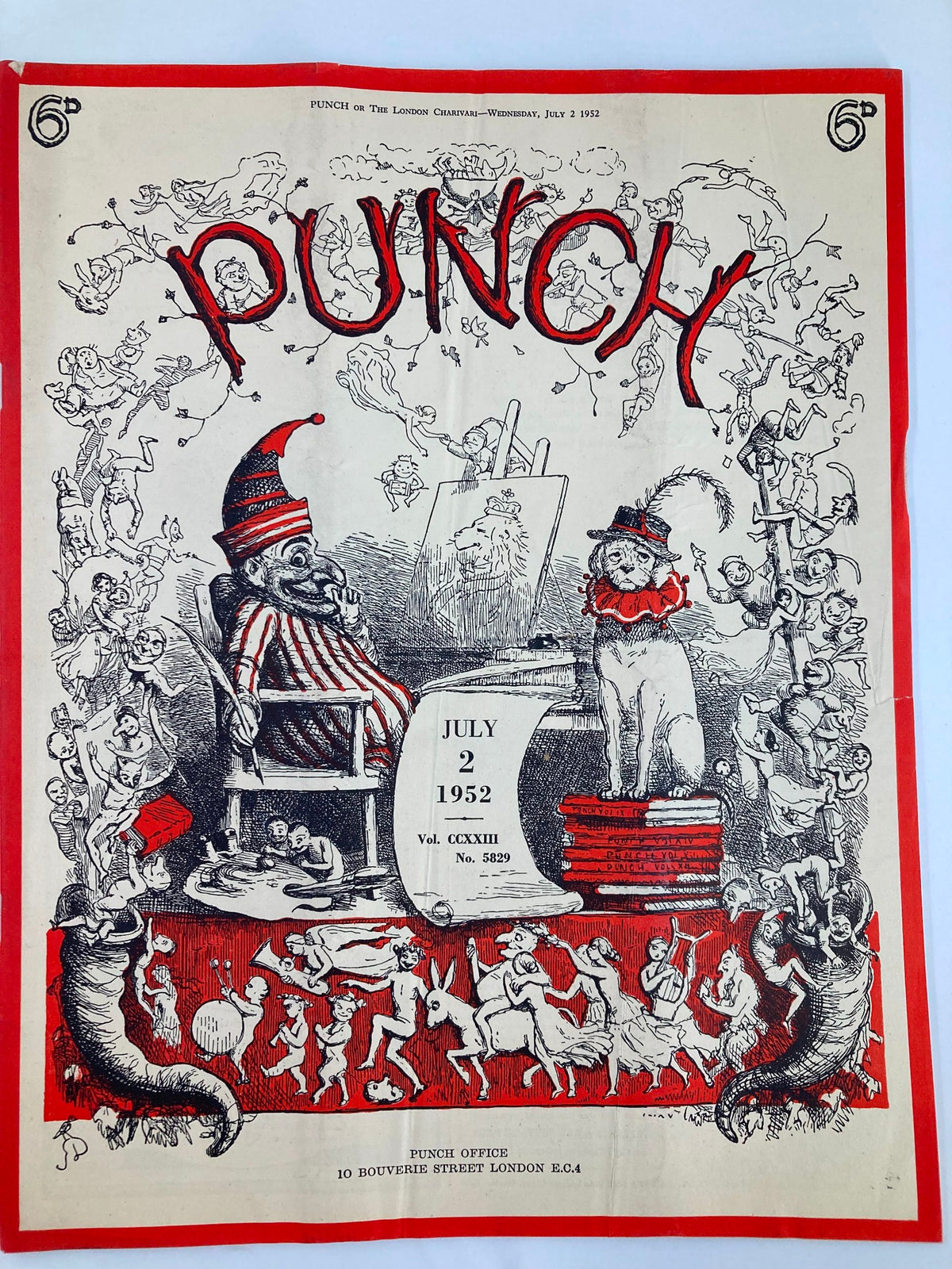 VTG Punch Magazine July 2 1952 cover featuring whimsical illustrations and cartoon characters, iconic of British humor in the post-war era.