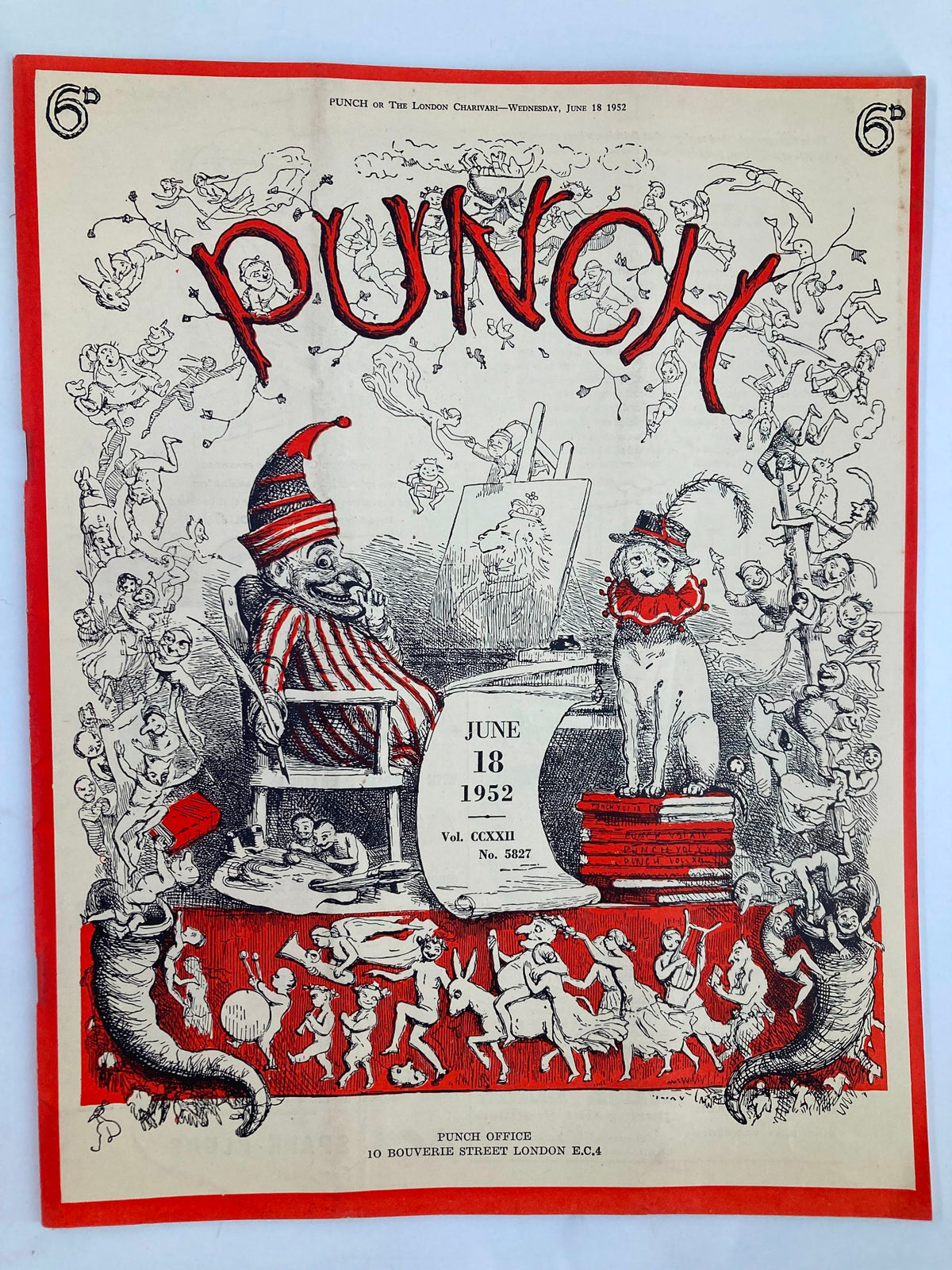 VTG Punch Magazine Cover dated June 18, 1952, featuring whimsical cartoons and humorous illustrations, encapsulating post-WWII satire from issue #5827, Volume 222.