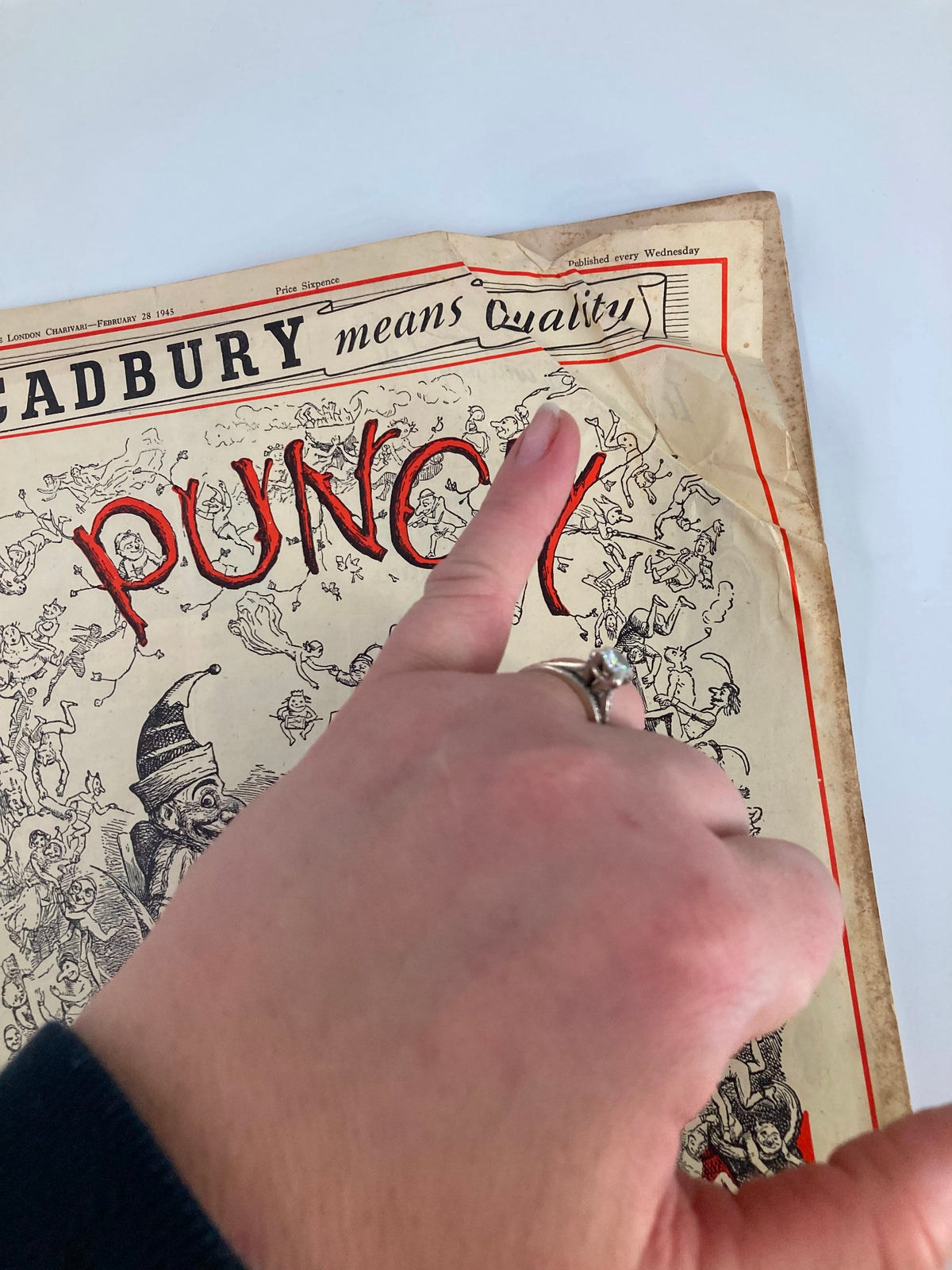 Cover of VTG Punch Magazine February 28 1945 showing colorful illustrations and the title 'PUNCH' prominently displayed.