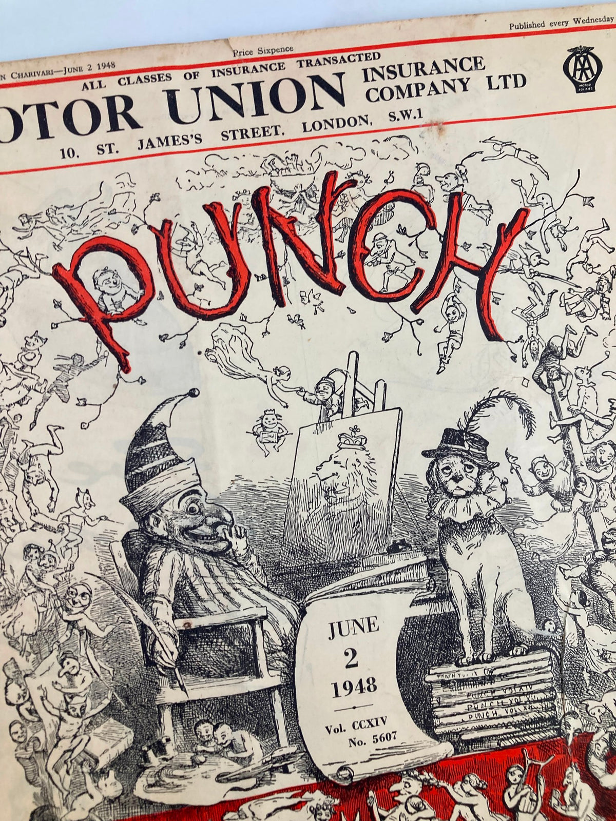 Detailed illustration from the cover of VTG Punch Magazine June 2 1948 #5607 with whimsical characters and colorful design.