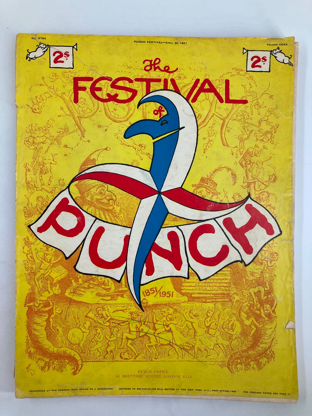 Cover of VTG Punch Magazine April 30, 1951, titled 'The Festival of Punch,' featuring vibrant illustrations and humorous design elements, showcasing the post-WWII era's satire.