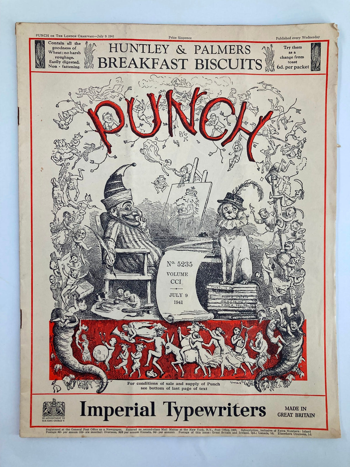 VTG Punch Magazine July 9 1941 cover featuring whimsical artwork and humorous captions, showcasing cartoons from World War II.