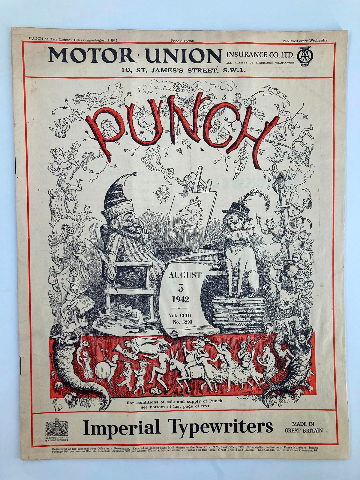 Vintage Punch Magazine August 5 1942 #5293 Vol 203 WWII Cartoon & Humour