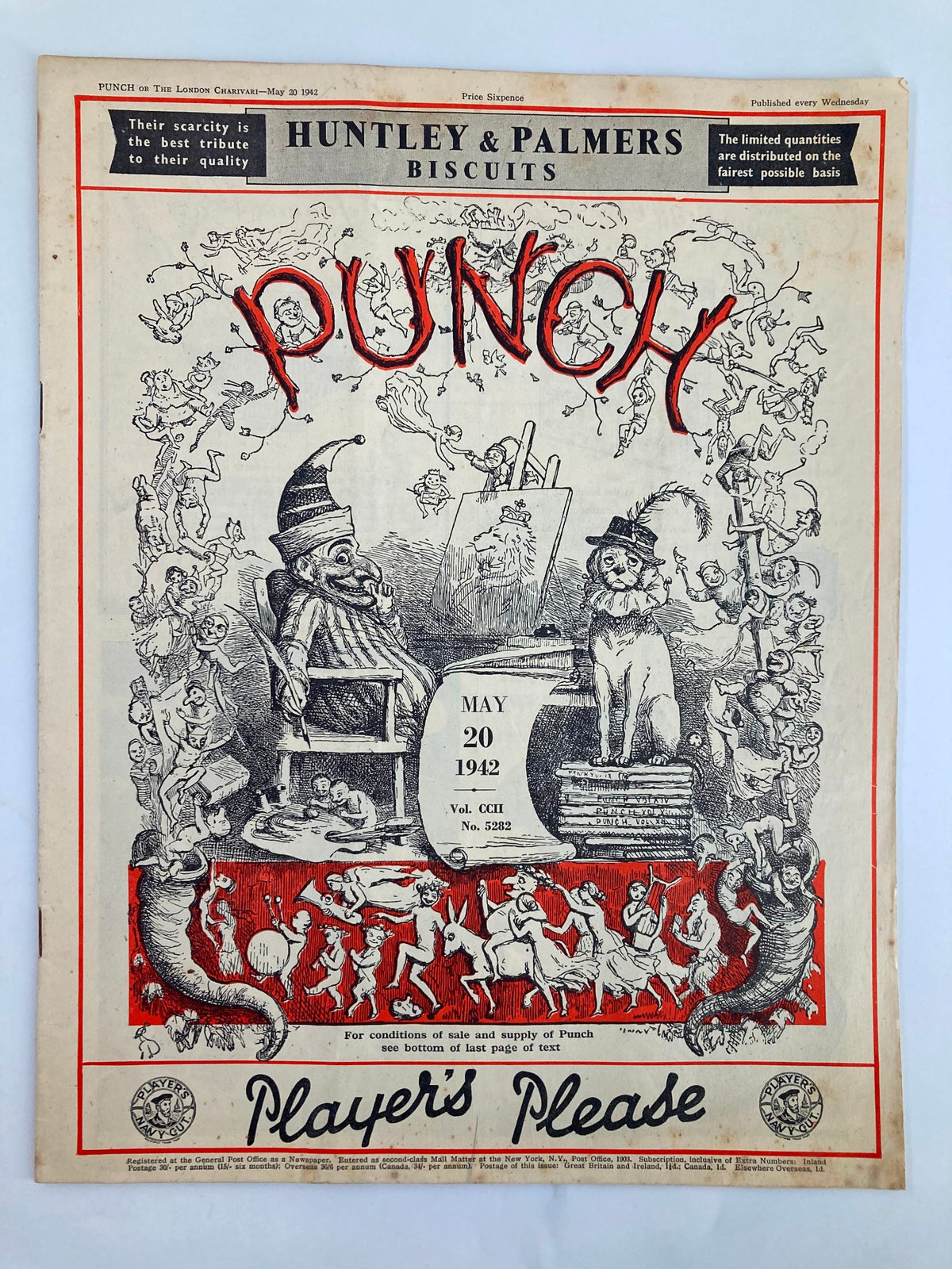Cover of VTG Punch Magazine May 20 1942 #5282 Vol 202 featuring whimsical artwork and humorous illustrations from World War II.
