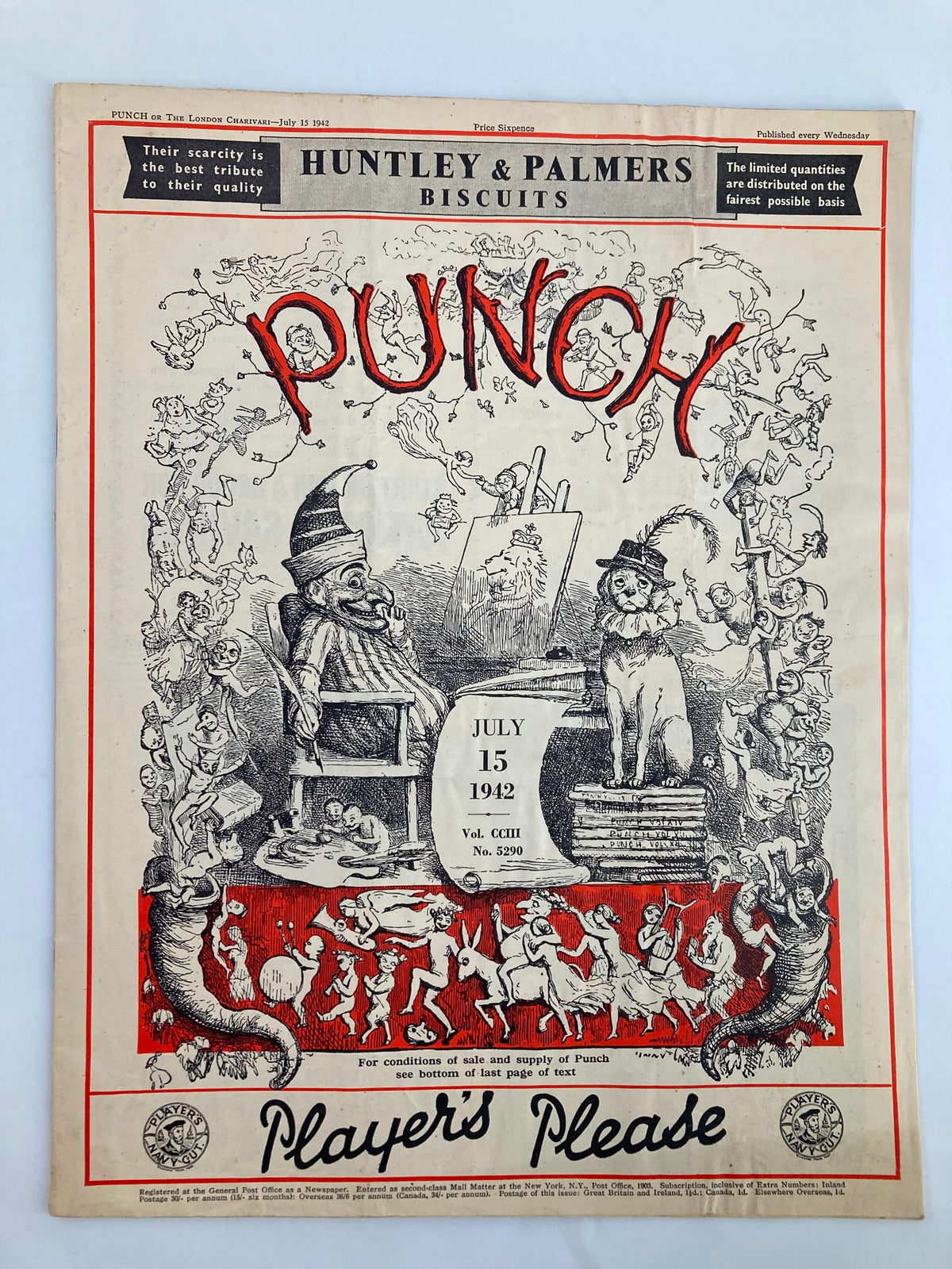 Cover of VTG Punch Magazine July 15, 1942 #5290 Vol 203, featuring whimsical artwork with characters and humorous illustrations.