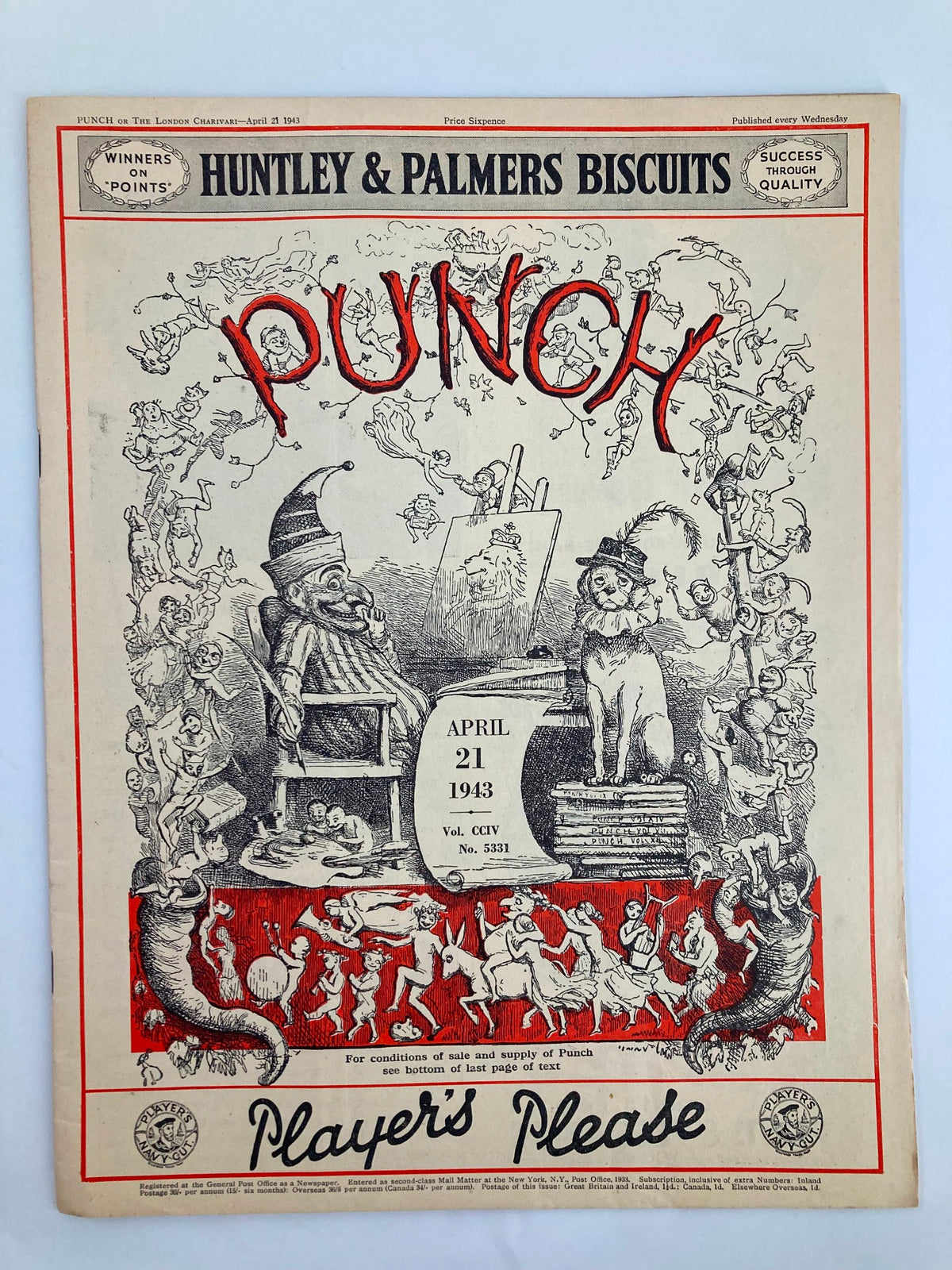 Vintage Punch Magazine April 21 1943 #5331 Vol 204 WWII Cartoon & Humour