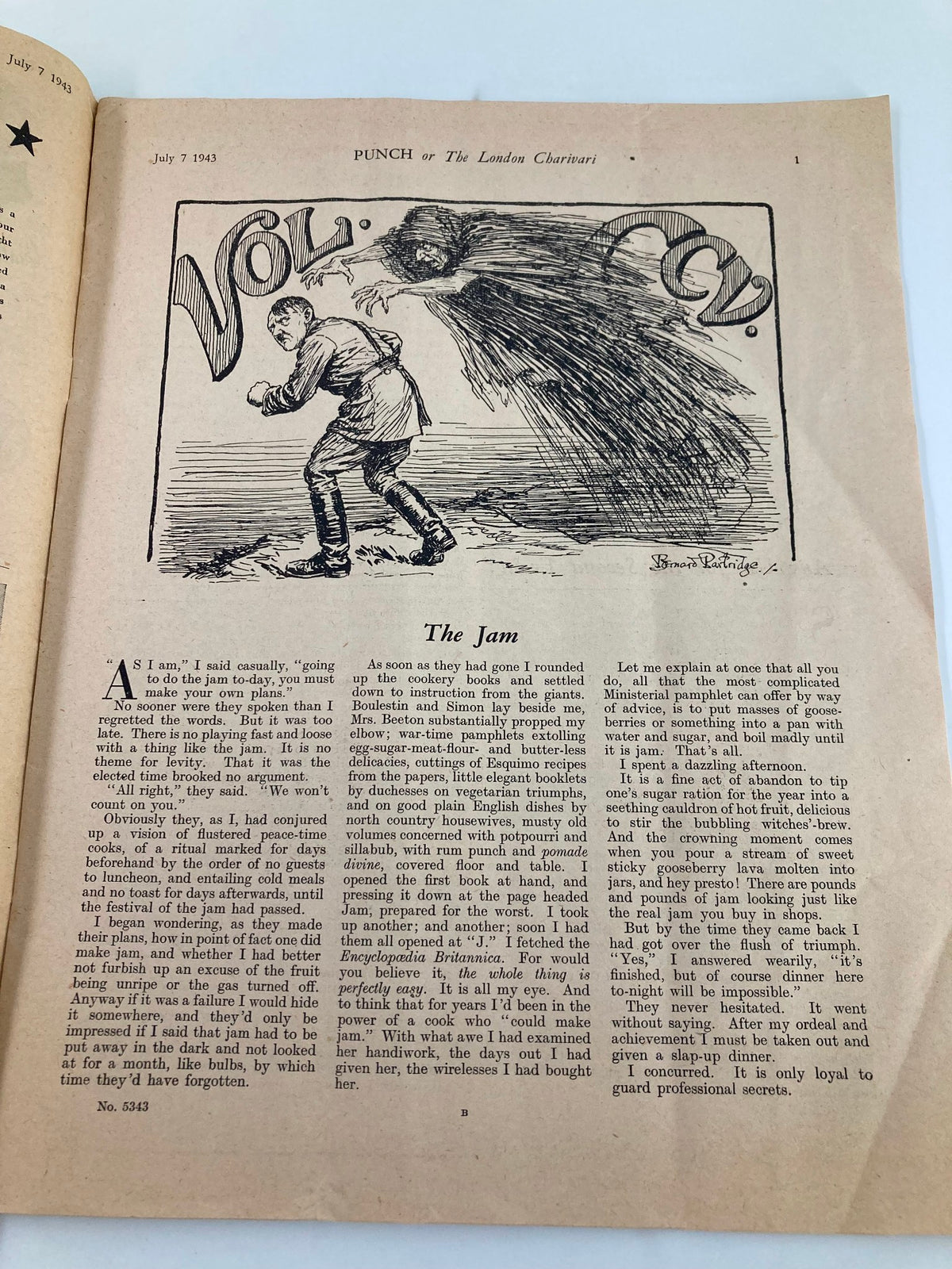 VTG Punch Magazine July 7 1943 featuring a cartoon illustration titled 'The Jam' with a humorous scene depicting a soldier and a ghostly figure, reflecting the World War II-era humor of the publication.