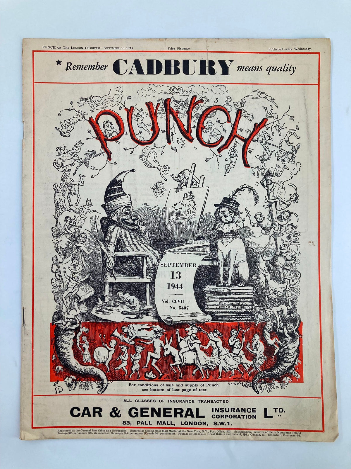 Vintage Punch Magazine September 13 1944 5407 Vol 207 WWII Cartoon & Humour