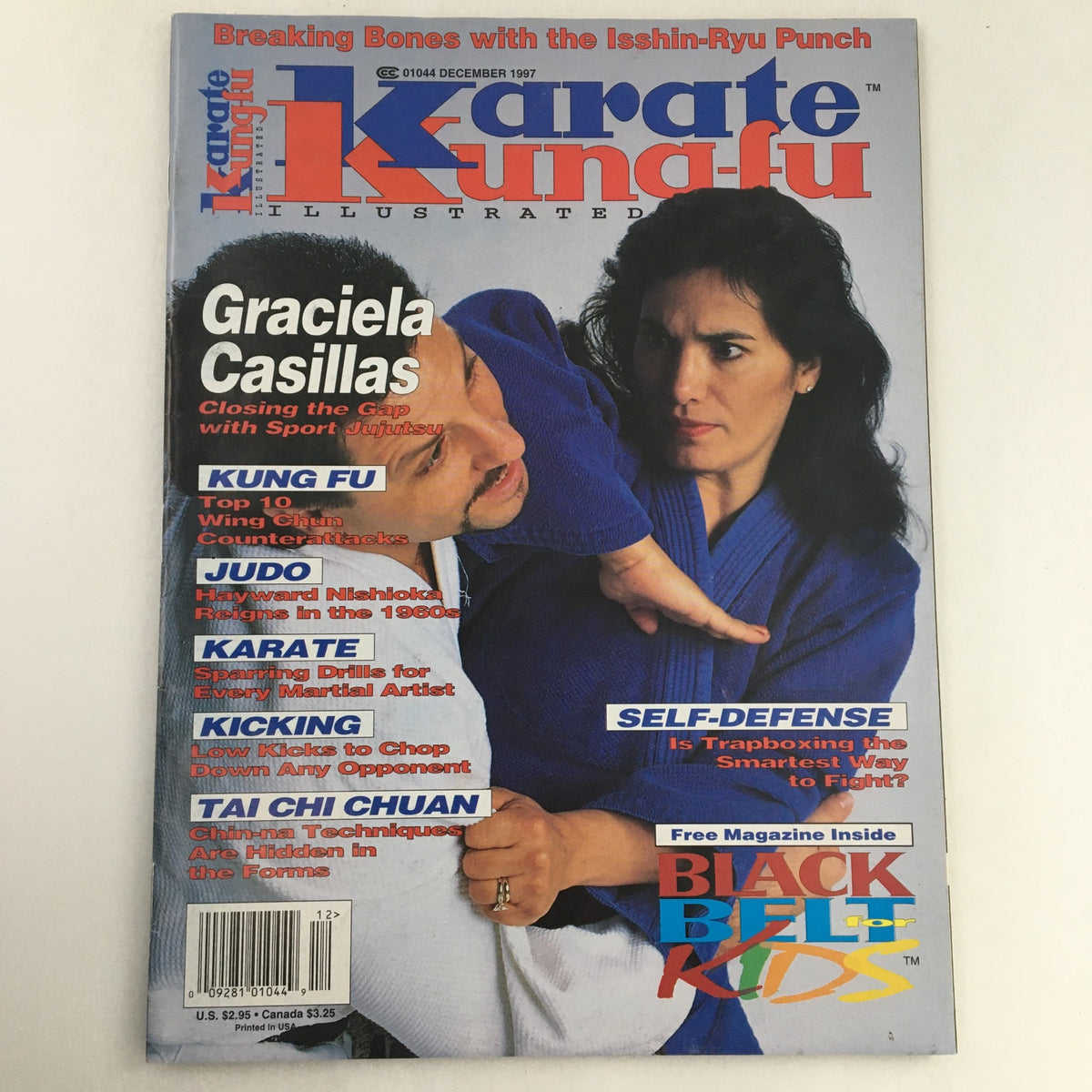 Cover of Karate Kung-Fu Illustrated Magazine December 1997 featuring Graciela Castillas-Boggs, highlighting martial arts techniques and self-defense. Key articles include Kung Fu, Judo, Karate, and Sports Ju-Jutsu.