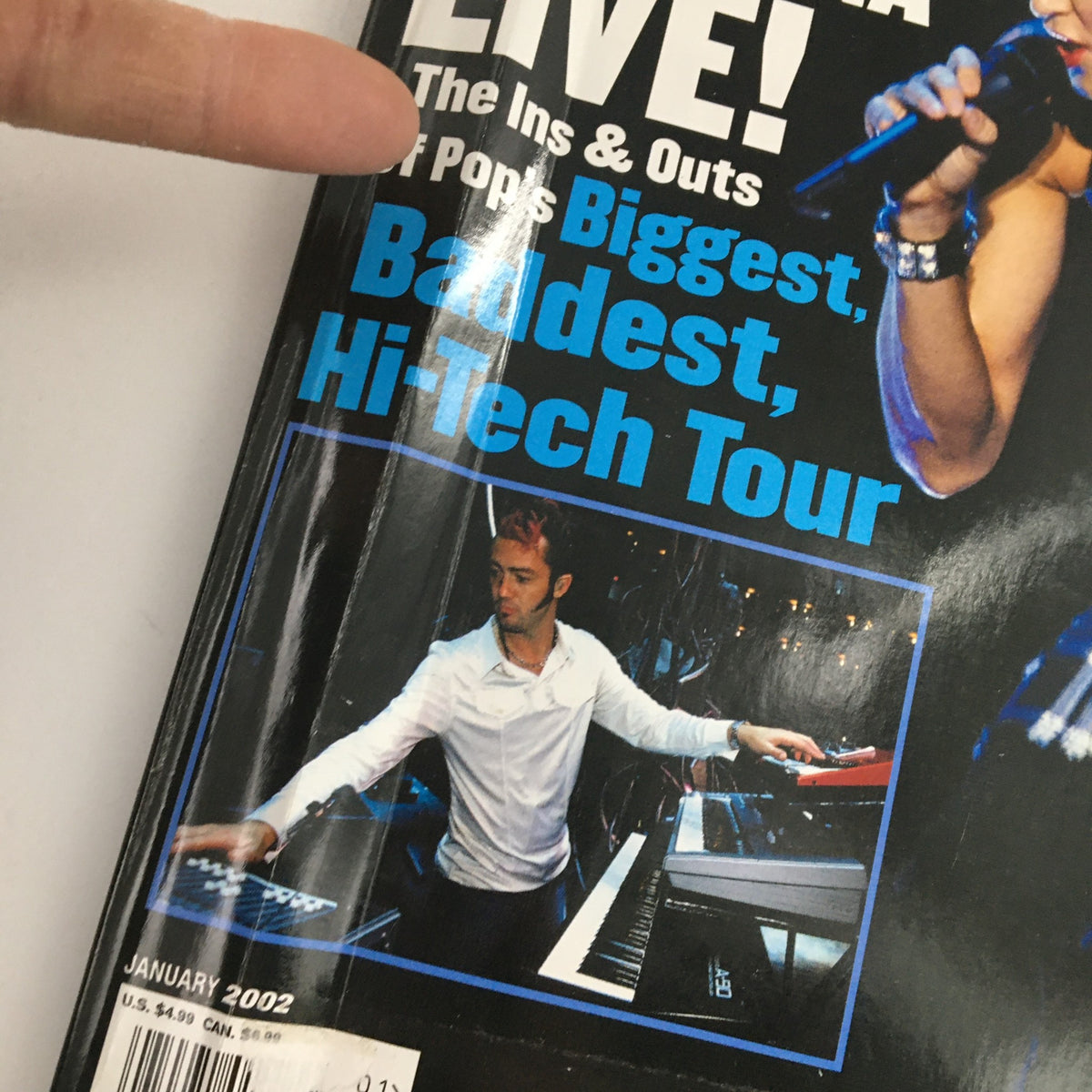 Close-up of Keyboard Magazine January 2002 cover showcasing a male musician playing keyboards, in relation to the article on music production and Joe Sample.