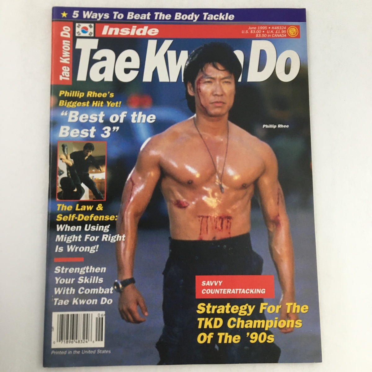 Cover of 'Inside Tae Kwon Do Magazine' June 1995 Vol 4 #6 featuring Phillip Rhee, highlighting martial arts and cinematic action.