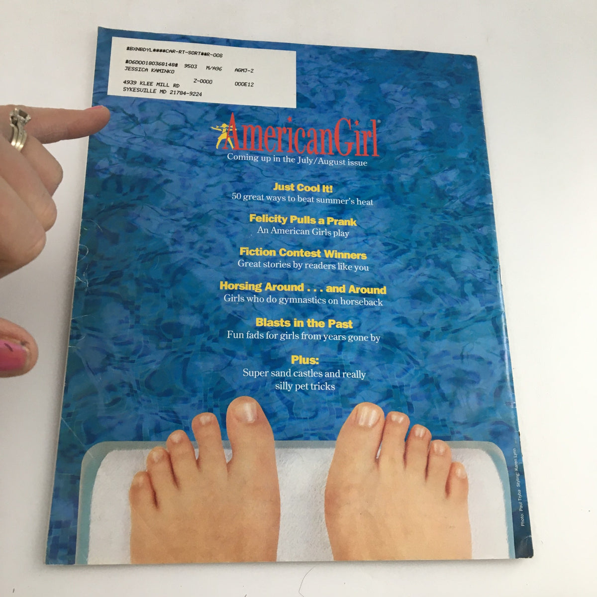 Back cover of American Girl Magazine May-June 1995, showcasing advertisements and additional features coming in the next issue.