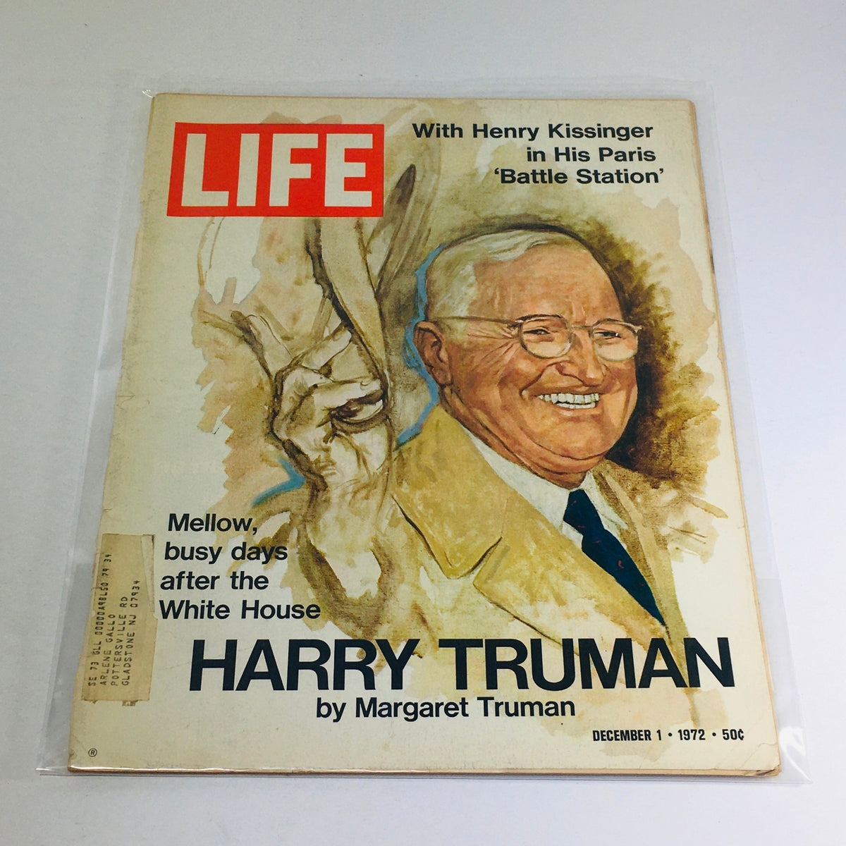 VTG Life Magazine cover from December 1, 1972, featuring Harry Truman by Margaret Truman, showcasing a colorful illustration of Truman smiling and gesturing.