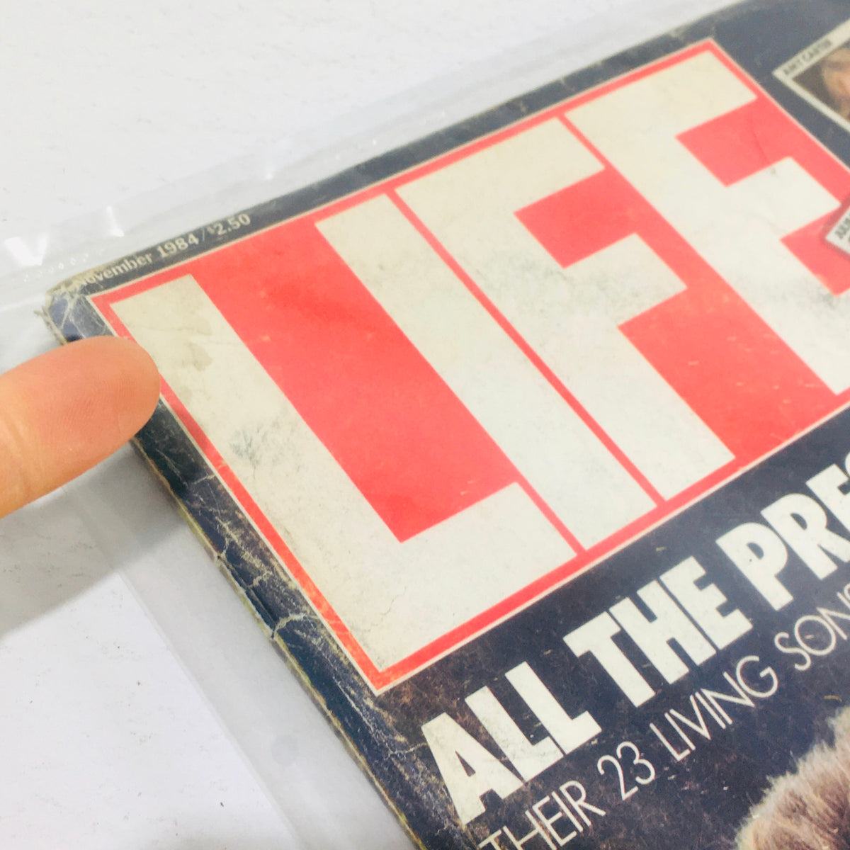 Close-up of the cover of Vintage Life Magazine, November 1984, displaying the title 'Life' and a feature on all the President's children.