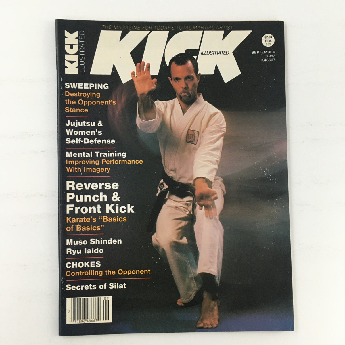 Kick Illustrated Magazine September 1983 Vol 4 #9 showcasing Goju Ryu Karate with a prominent athlete in a karate pose, emphasizing martial arts training and techniques.