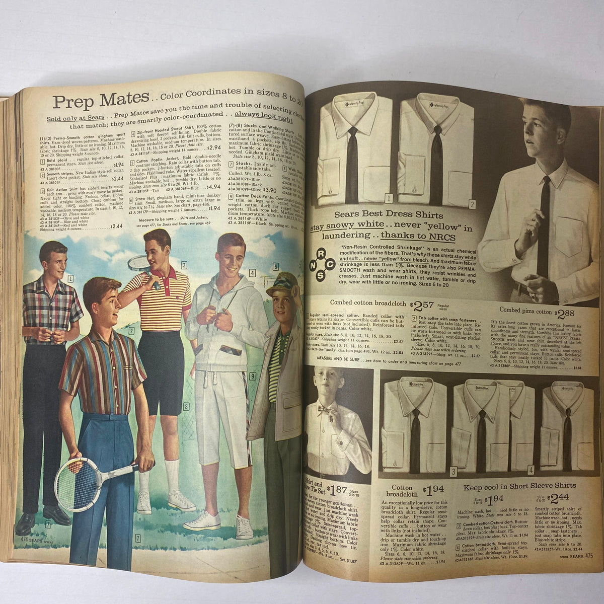 1963 Sears Classic Spring and Summer Catalog presenting stylish Prep Mates clothing for boys, featuring a collection of trendy outfits and dress shirts.