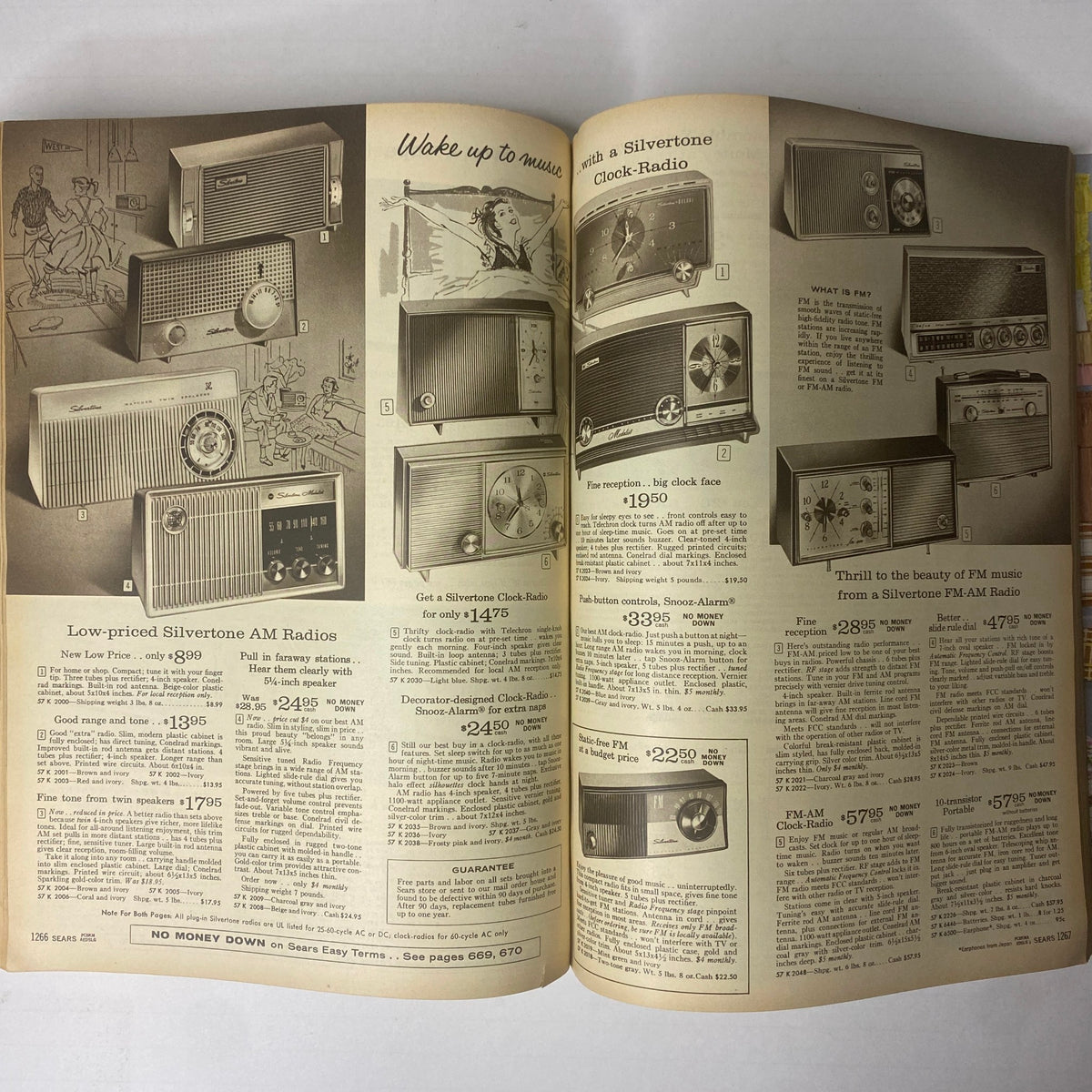 1962 Sears Family Patterns Spring-Summer Catalog page showcasing Silvertone AM radios with various models and prices. Vintage advertisement detailing features and designs of analog radios.