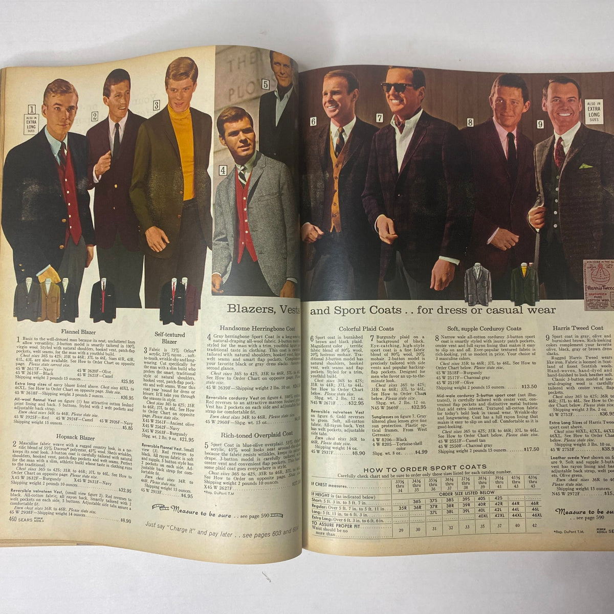 1966 Sears Classic Fall and Winter Catalog illustrating a collection of blazers, vests, and sport coats for men, reflecting 1960s fashion for casual and dress wear.