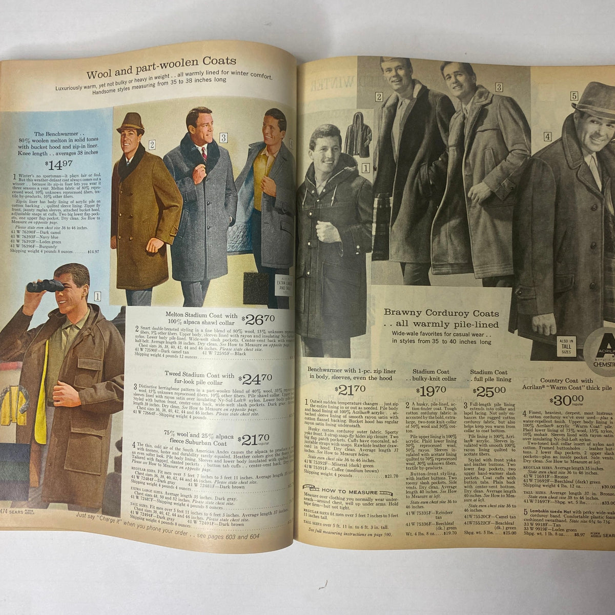 1966 Sears Classic Fall and Winter Catalog presenting warm wool and part-wool coats for men, demonstrating winter fashion styles from the 1960s.