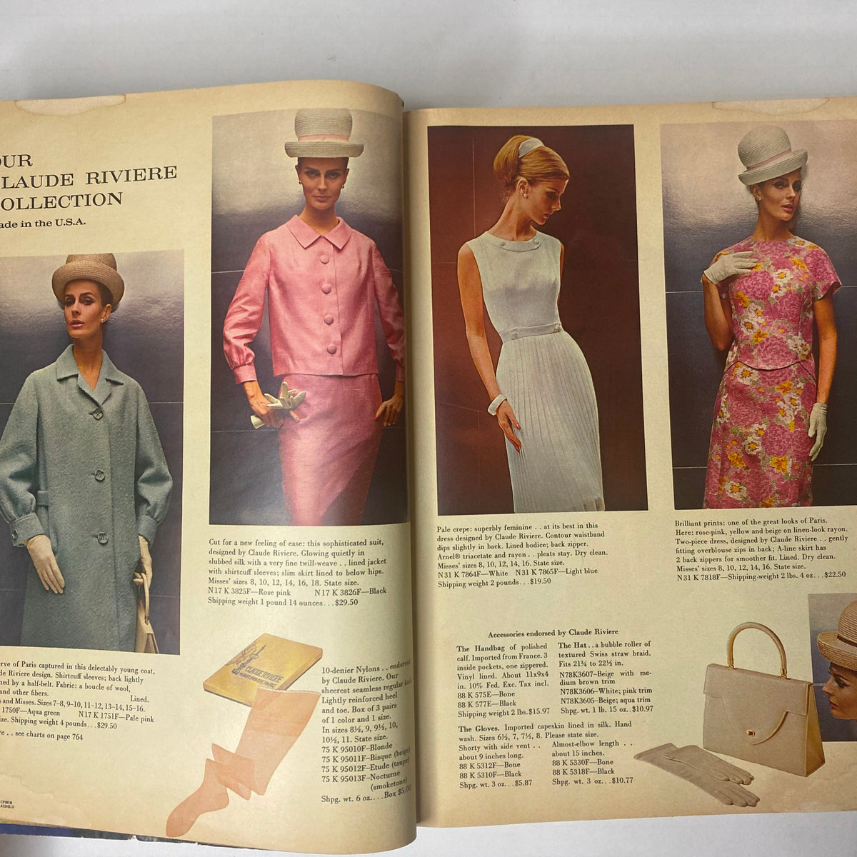 1964 Sears Mr. John Classic Hats Spring - Summer Catalog showcasing elegant clothing and hat designs with models presenting sophisticated outfits.