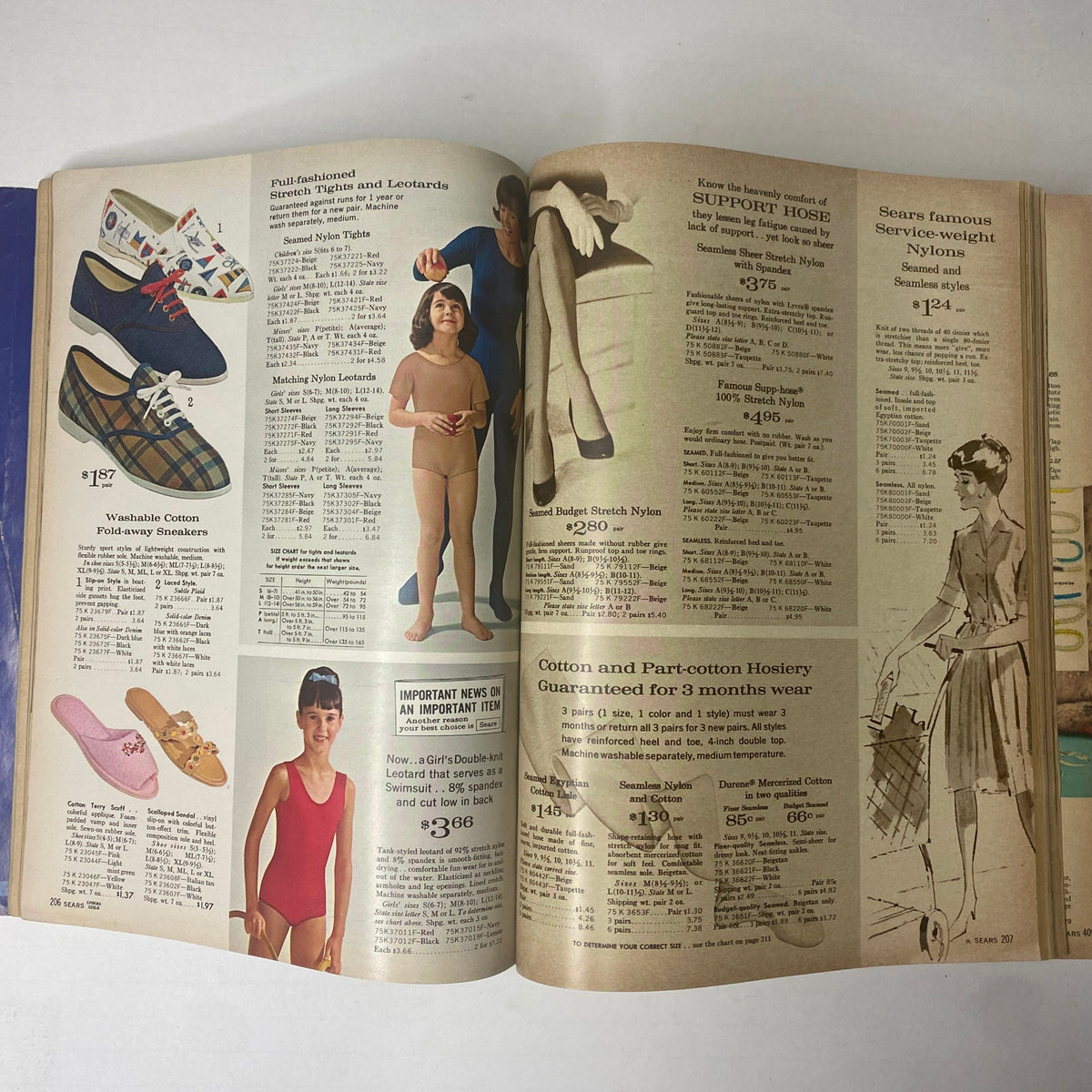 1964 Sears Mr. John Classic Hats Spring - Summer Catalog displaying an assortment of hosiery and footwear, highlighting fashionable choices for women and children.