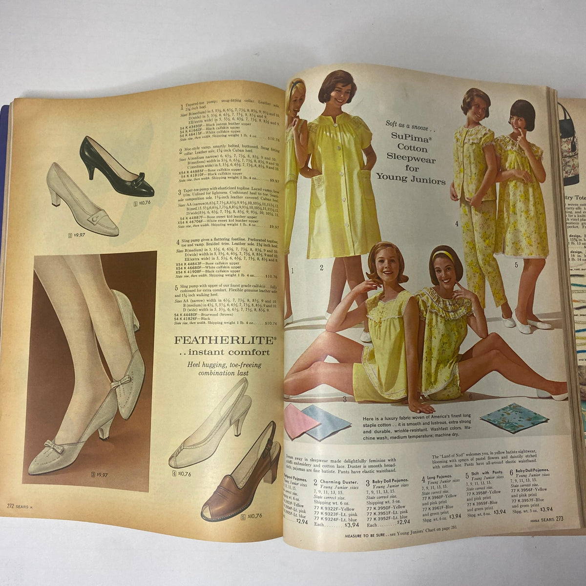 1964 Sears Mr. John Classic Hats Spring - Summer Catalog showing vintage ladies' shoes and sleepwear designs, featuring elegant patterns and styles typical of 1960s fashion.