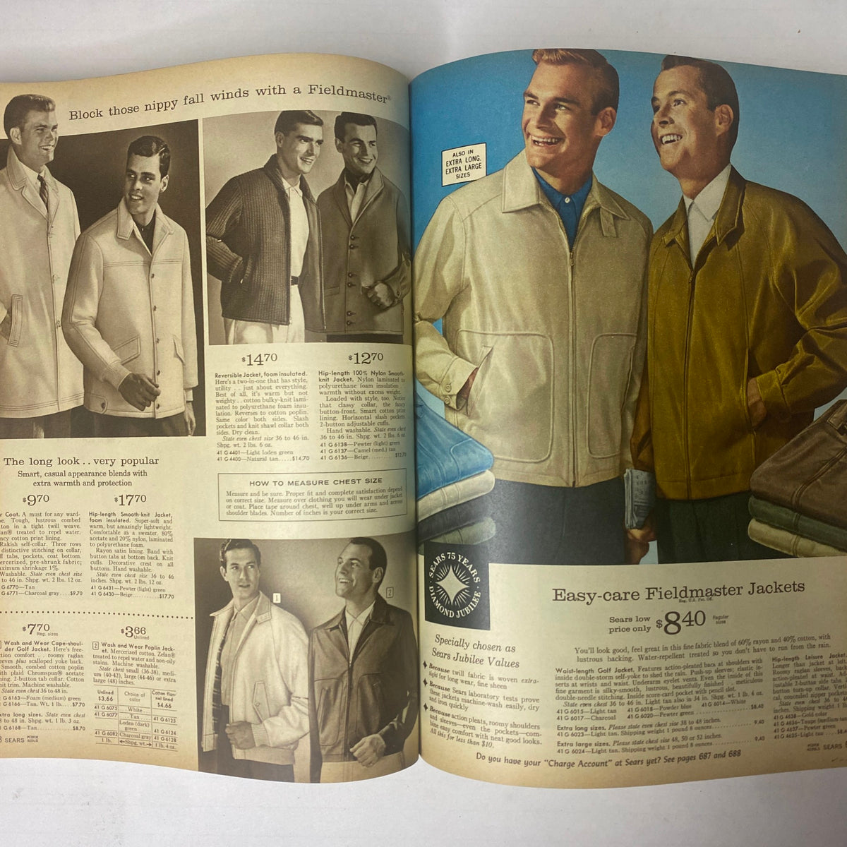 1961 Sears Fall and Winter Catalog displaying fashionable men's outerwear, including jackets designed for warmth and style, characteristic of the 1960s trends.