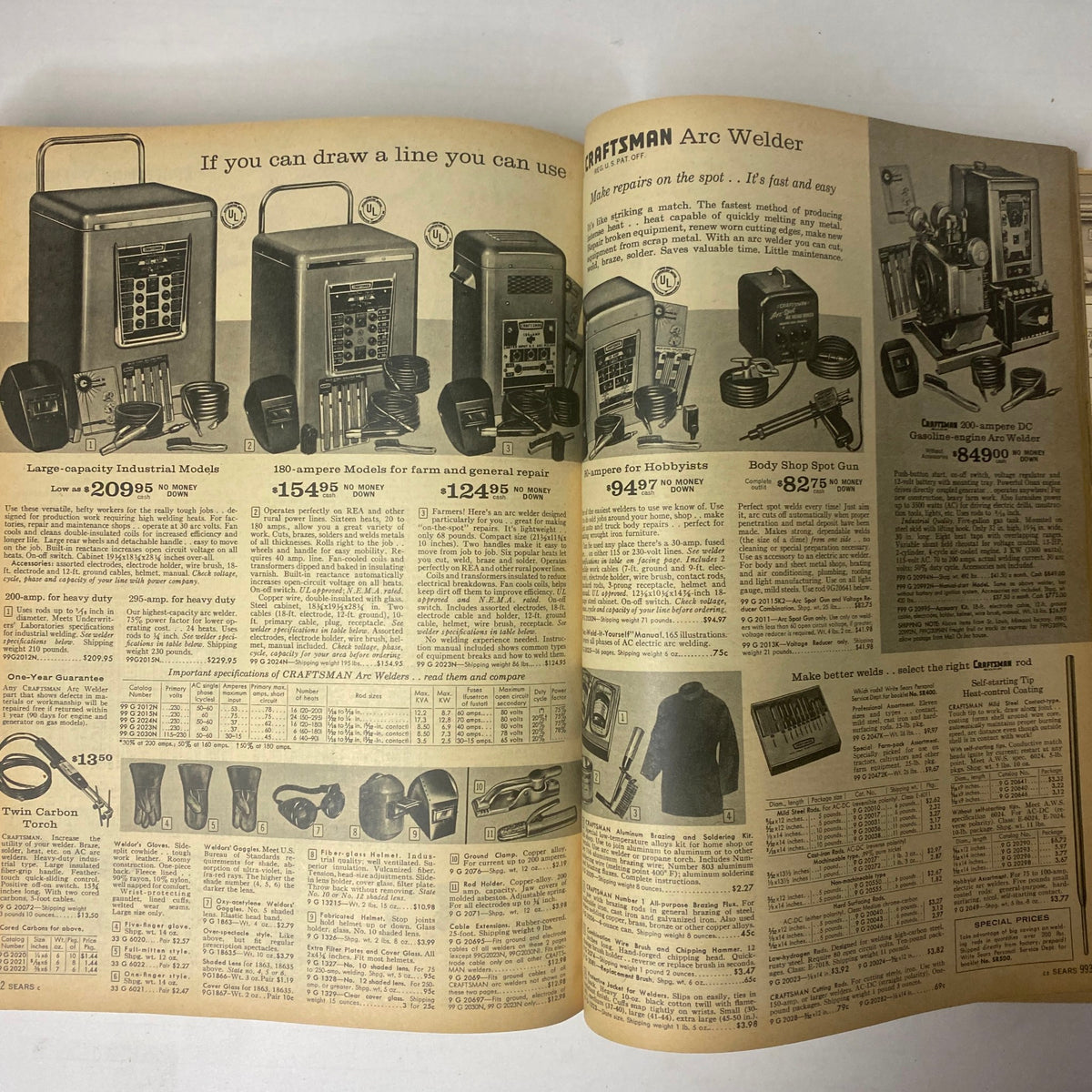 1961 Sears Fall and Winter Catalog presenting Craftsman arc welders and tools, emphasizing the practical side of home improvement and craftsmanship during the 1960s.